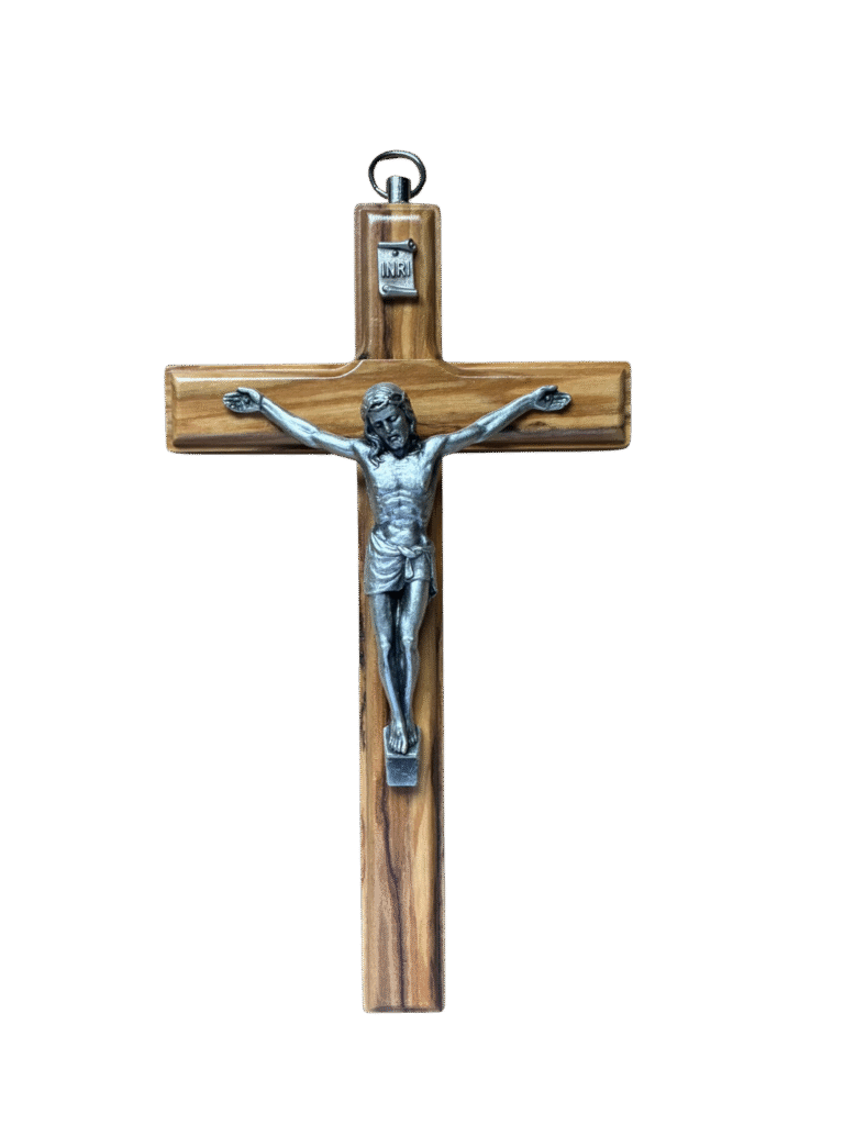Crucifix En Bois D'olivier Bethléem 27,9 Cm – Sculpté Main, Avec Essences De Terre Sainte