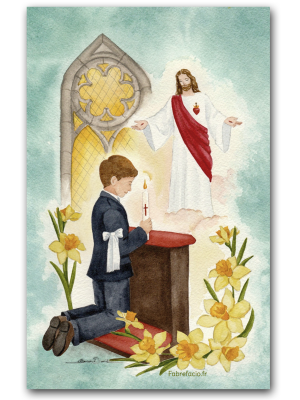 Profession de foi garçon à genoux